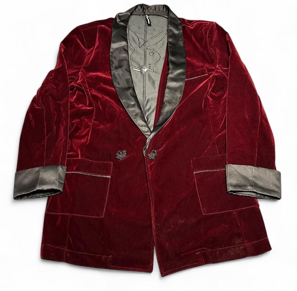 Playboy Hugh Hefner Red Velour Velvet Lapel Jacket